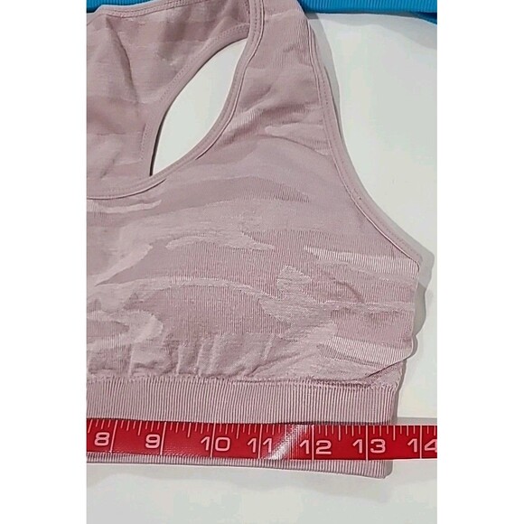 Lot 2 Reebok Strappy Mesh Stretch Sports Bras Teal Gray & Pink Mauve Camo Size L - Picture 4 of 10